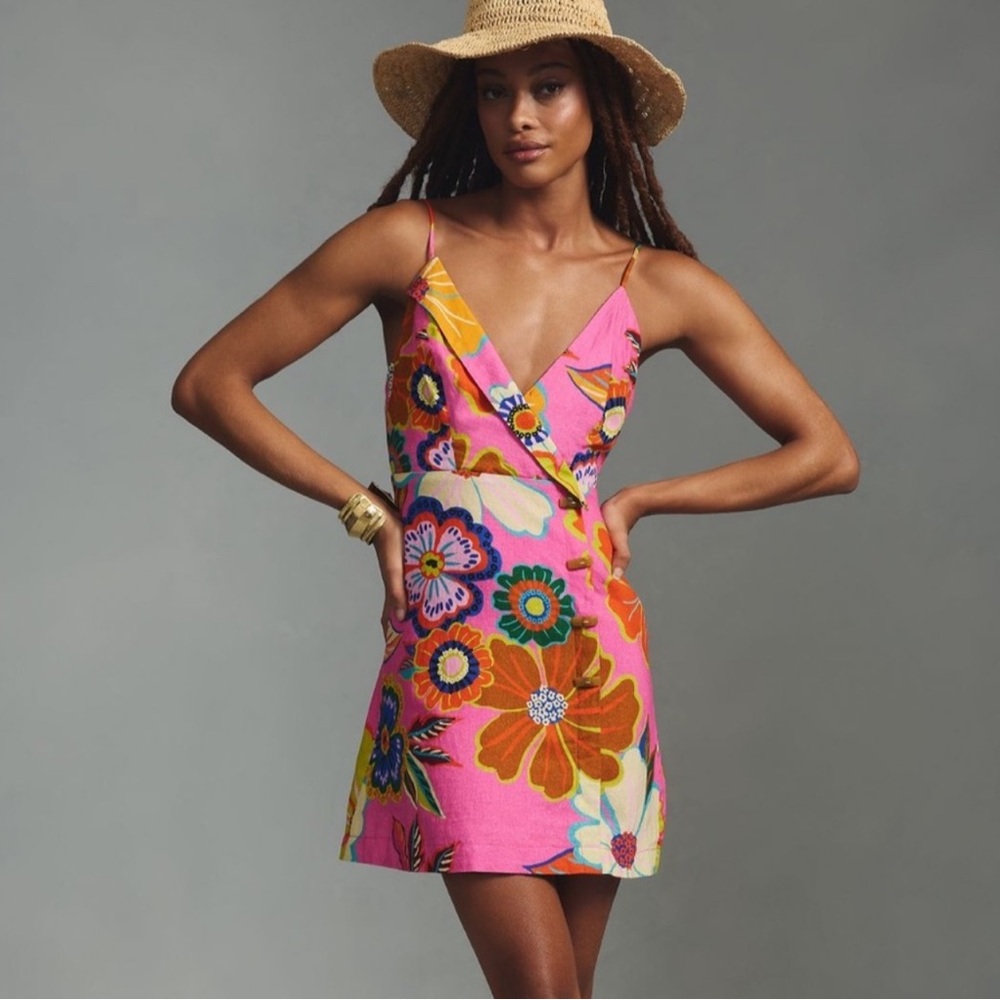 Farm Rio Full Garden Pink Mini Dress women’s XXS - Picture 2 of 7